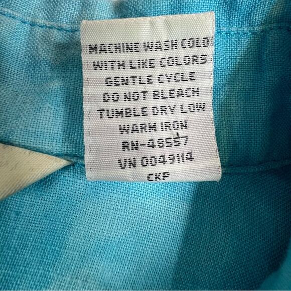 French Laundry Linen Button Down Shirt Size L Blue Relaxed Beachy Lagenlook - Picture 5 of 6